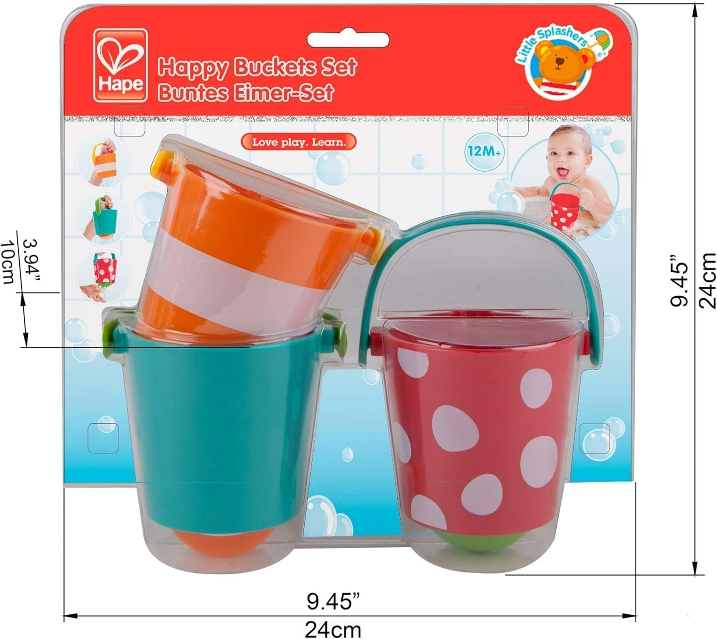 Hape Barevná sada kbelíků | Třídílná hračka do vany s vodním kolem pro batolata, vícebarevná Jucarii Bebe Naty Shop