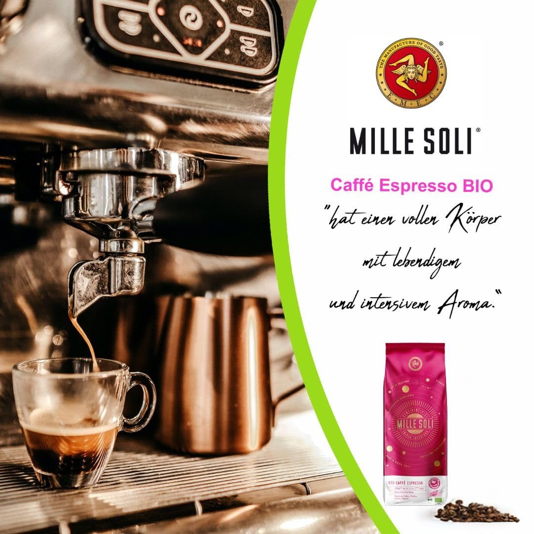 Caffè Organic Espresso Beans 250 g - 100% BIO - Praženo na Sicílii - Staletí stará ručně vyráběná metoda pražení - Prémiová zrna espressa pro plně automatické stroje a portafiltr