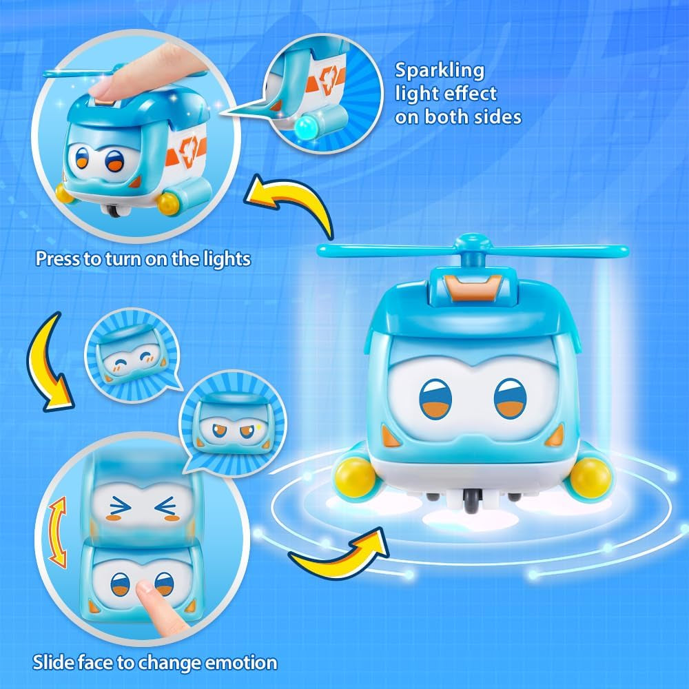 Super Wings Super Pets 4 KS Shine, Golden Boy, Jerome, Ellie Přenosná hračka s přepínatelným výrazem obličeje Bleskový efekt pro 3 4 5 6 7 8letého chlapce Dívka 2palcové akční figurky Naty Shop