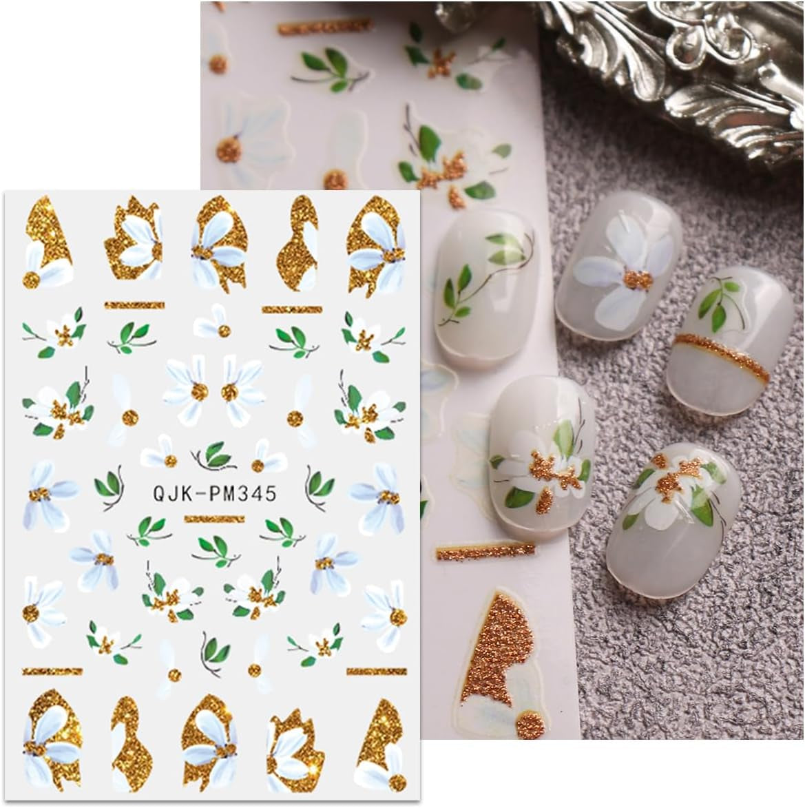 JMEOWIO Nálepka na nehty Blumen Glitzer 9 Blatt Nálepka na nehty Selbtklebend Nagelaufkleber Frühling Letní Blumen Dekoration Nageldesign Zubehör