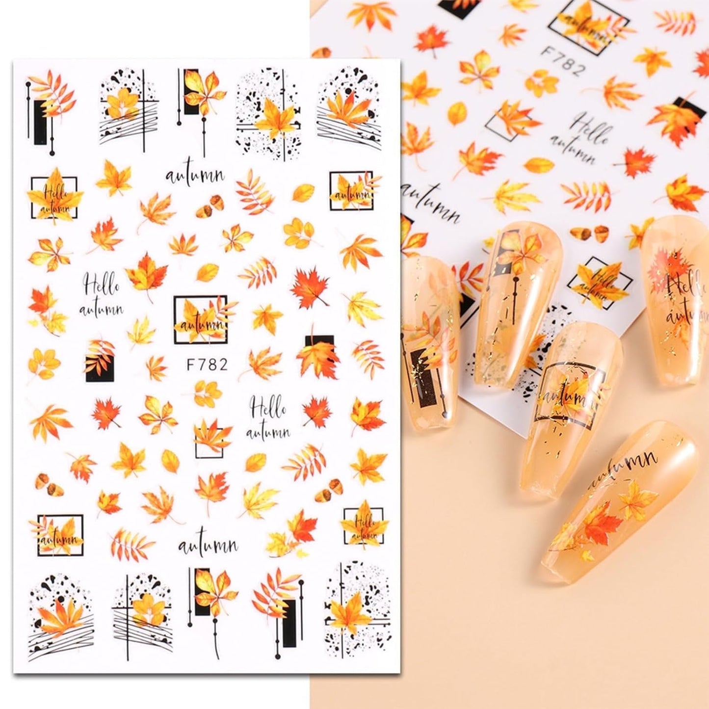 JMEOWIO Nálepka na nehty Herbst 9 Blatt Nálepka na nehty Selbstklebend Nagelaufkleber Kürbis Ahornblatt Erntedankfest Dekoration Nageldesign Zubehör