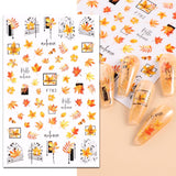 JMEOWIO Nálepka na nehty Herbst 9 Blatt Nálepka na nehty Selbstklebend Nagelaufkleber Kürbis Ahornblatt Erntedankfest Dekoration Nageldesign Zubehör