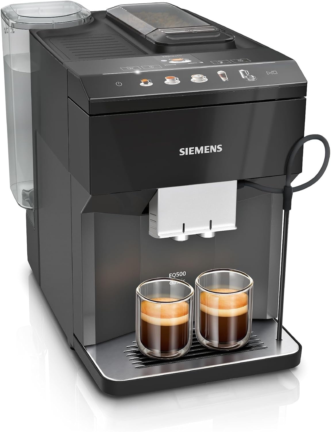 Siemens EQ500 klasický automatický espresso kávovar, TFT barevný displej, 5 druhů kávy a mléka, funkce dvojitého šálku, snadné čištění, vyjímatelná spařovací jednotka, s hadicí na mléko, černá, TP511E19