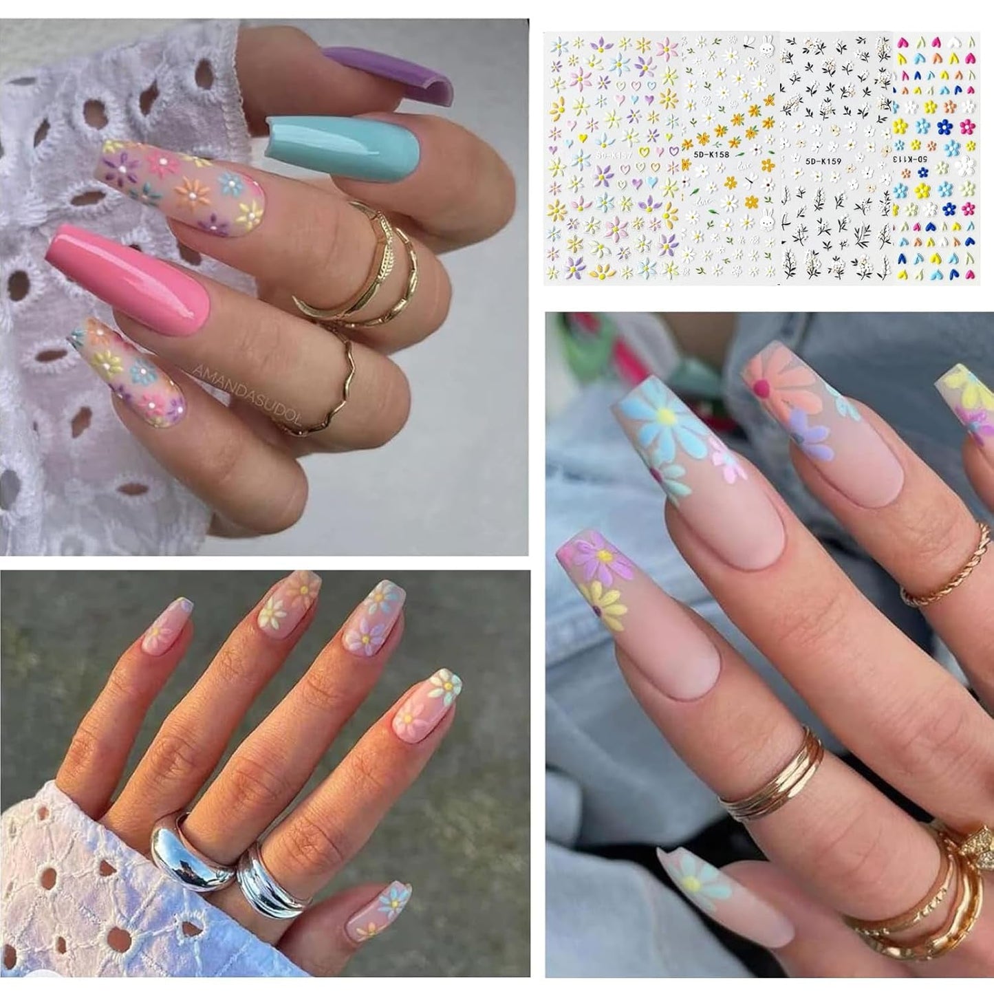 Sada nálepek na nehty Für Einzigartiges Nageldesign, 4 Blatt Frühlingsthemen Nail Art Zubehör, Perfekt Für 3D Gel Nägel Und UV Gel Strips