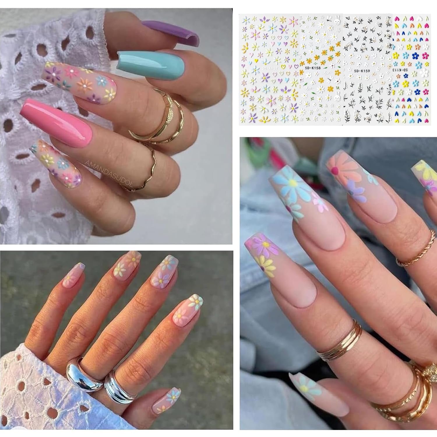 Sada nálepek na nehty Für Einzigartiges Nageldesign, 4 Blatt Frühlingsthemen Nail Art Zubehör, Perfekt Für 3D Gel Nägel Und UV Gel Strips