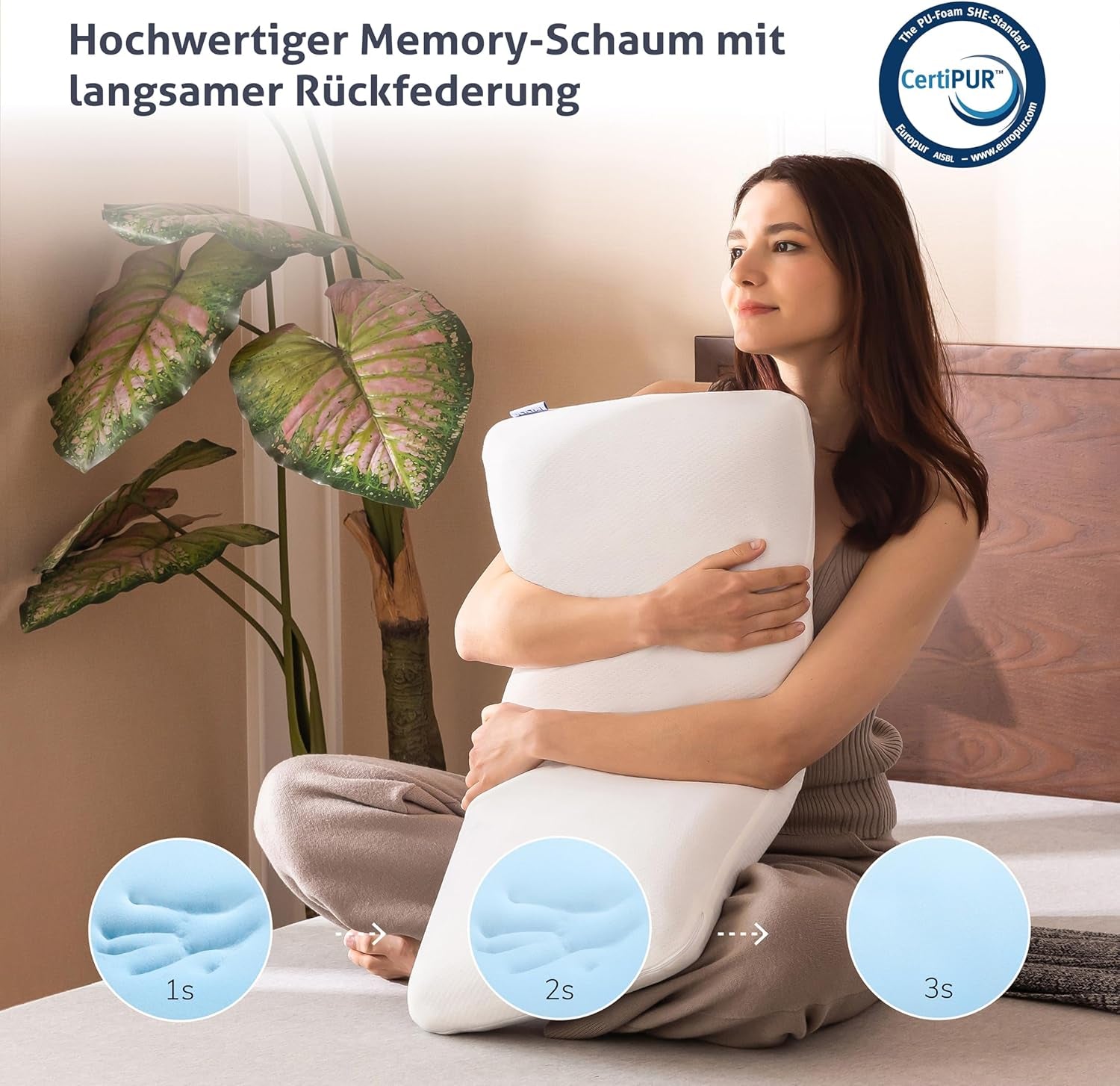 EGO HOME Polštář Paměťová pěna Měkký Ergonomický Polštář na Záda Spáč Polštář na podporu krku S prodyšným a pratelným potahem, Certifikace Oeko-Tex, Polštář na krk 75X35Cm Perne standard Naty Shop