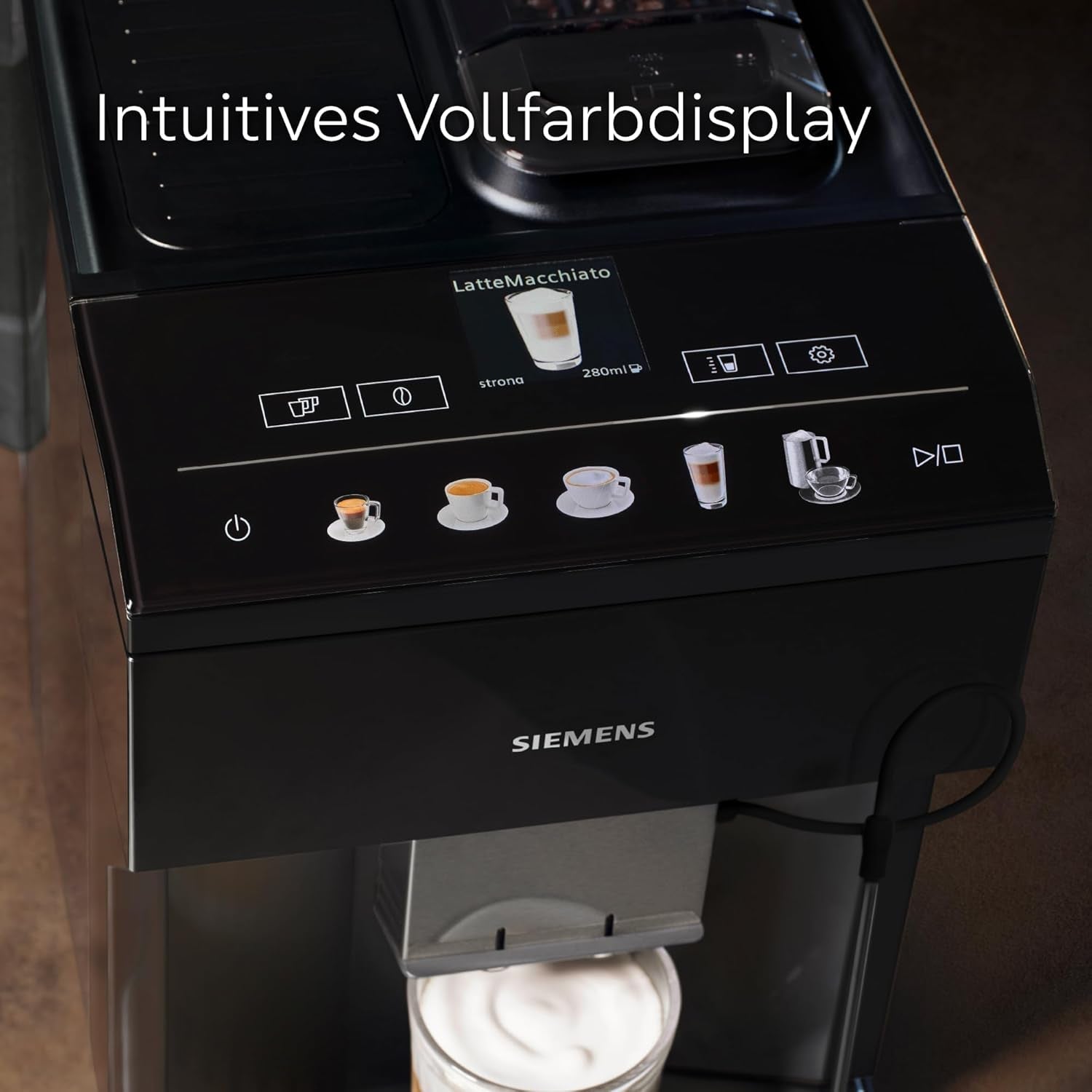 Siemens EQ500 klasický automatický espresso kávovar, TFT barevný displej, 5 druhů kávy a mléka, funkce dvojitého šálku, snadné čištění, vyjímatelná spařovací jednotka, s hadicí na mléko, černá, TP511E19