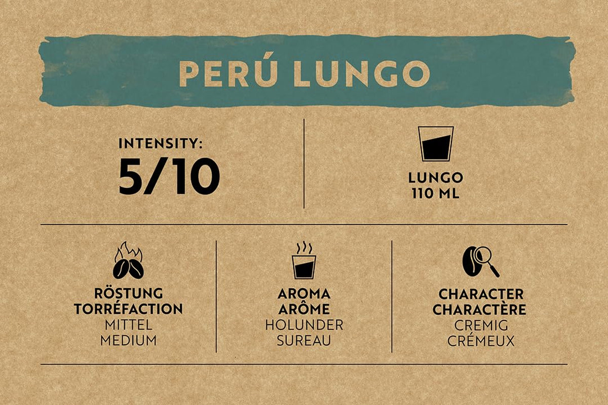 Café Royal Peru Lungo Bio – Kaffeekapseln kompatibilní s Nespresso®, 100% Arabica z Peru, krémová, Intensität 5/12, Fairtrade, 100 Kapseln