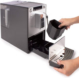 Melitta Solo & Milk - plně automatický tenký kávovar s napěňovačem mléka, kávovar s vyjímatelnou nádržkou na vodu, kupř. káva nebo cappuccino, stříbro