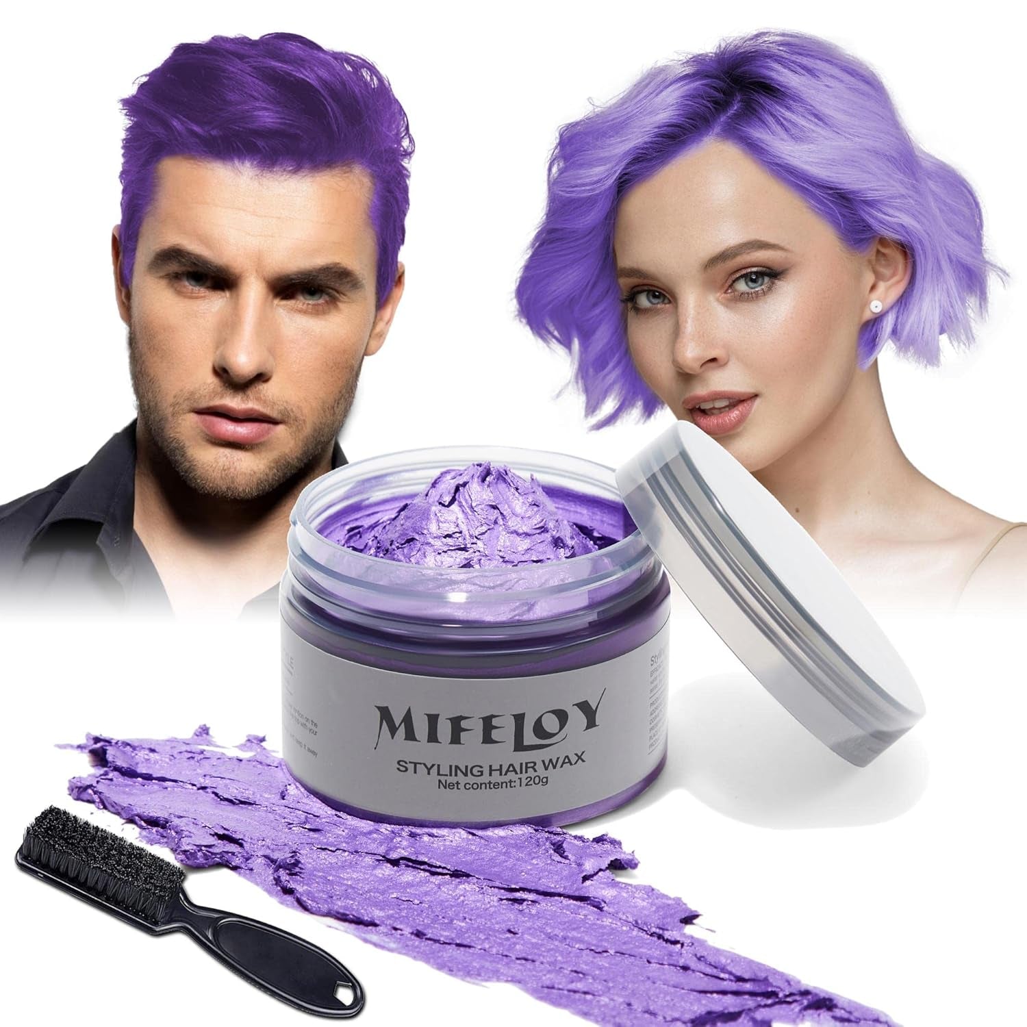 4,23 oz Fialový odstín na vlasy Dočasná barva na vlasy se štětci, Muži Ženy Vosk pro styling vlasů, Instantní krém na vlasy Bahno Přírodní Pomáda na účesy, DIY Cosplay Halloween Vosk na vlasy Barva na vlasy Naty Shop Fialová