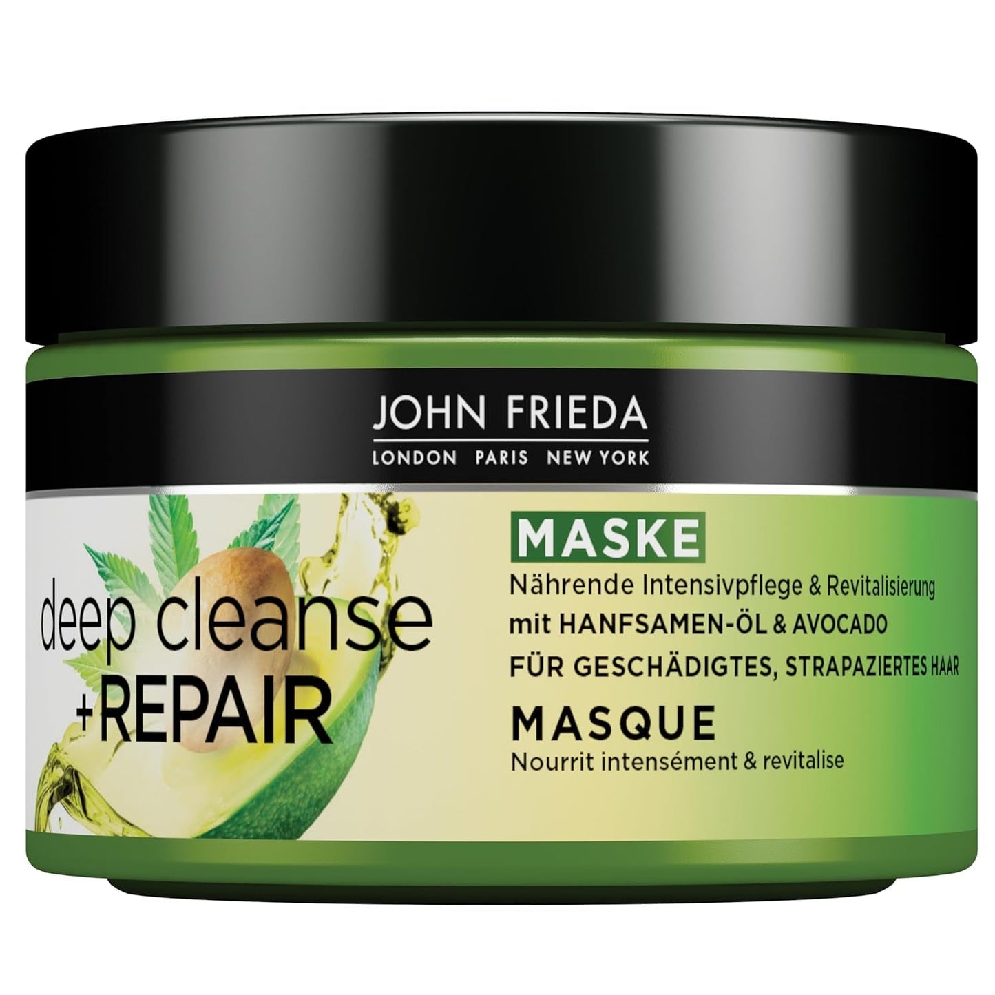 John Frieda - Deep Cleanse & Repair Mask / Treatment - Obsah: 250 ml - S konopným olejem + výživné avokádo - Zklidňující maska na vlasy pro poškozené vlasy Naty Shop Hair Mask 250 Ml (1 balení)
