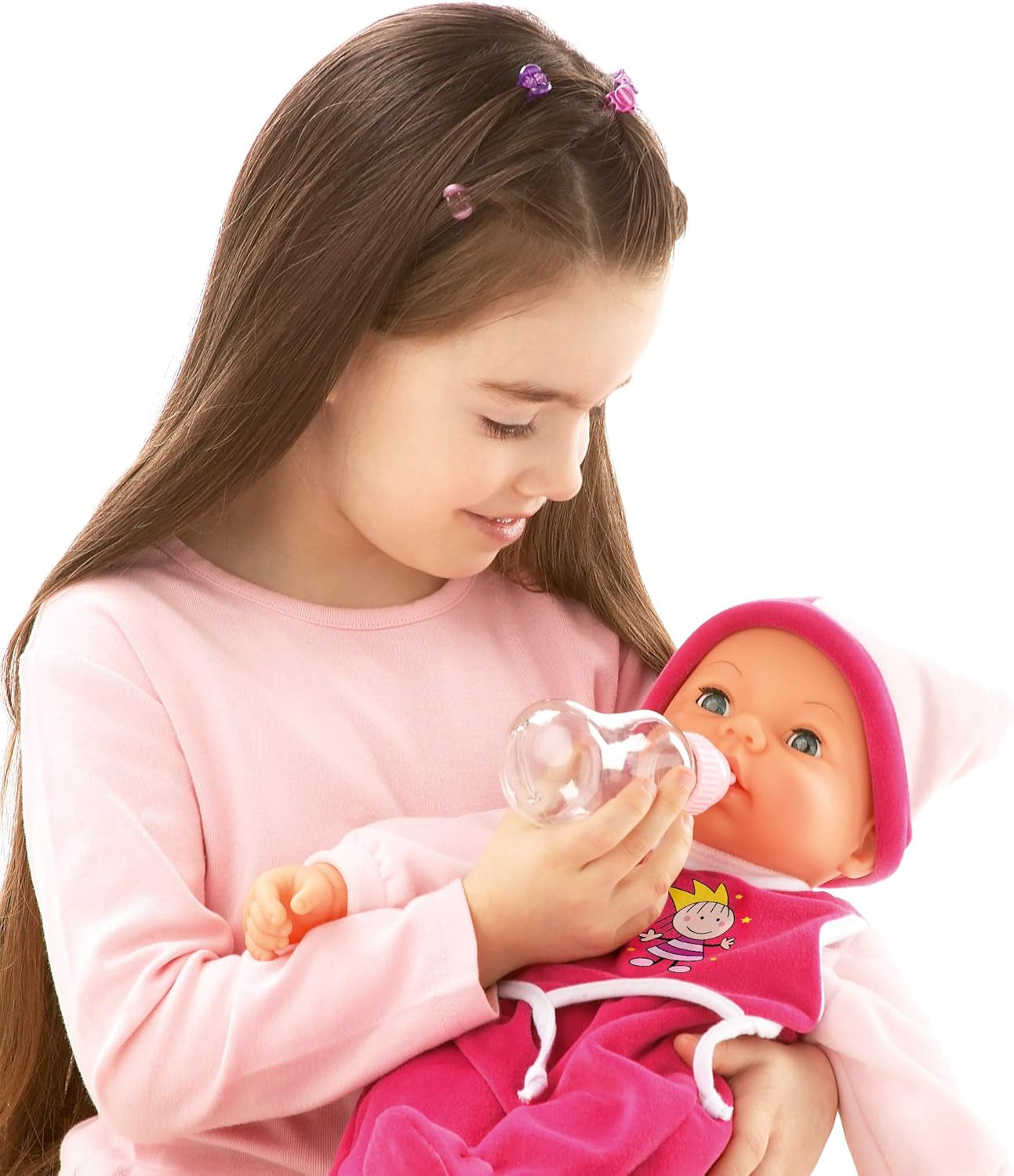 Funktionspuppe Hello Baby mit Geräuschen, bewegt den Mund, interaktive Puppe, Babypuppe, mit Zubehör, 46cm, růžová