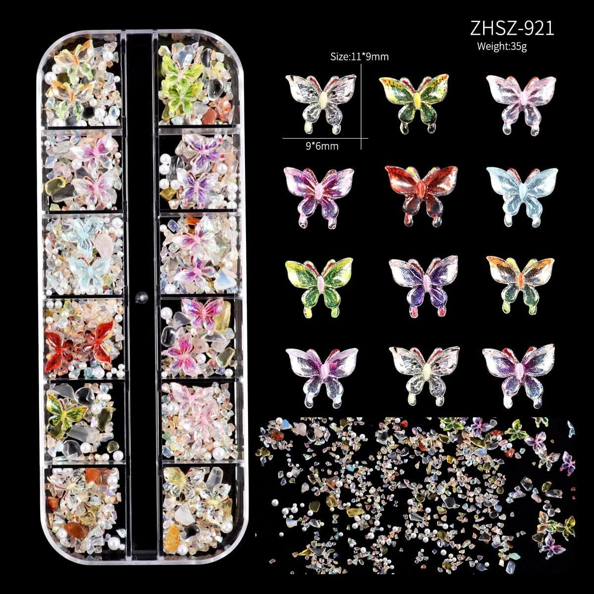 Nail Charms,6 Boxen Gold Silver Nagel Charms 3D Gold Bogen Stern Art Dekoration+6200 Strassstein ​​Bunt Steine ​​​​AB Perlen Diamanten, 3D Legierung Bow Nail Gems Nagel Deko Für Frauen Nagel (6-A)