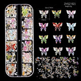 Nail Charms,6 Boxen Gold Silver Nagel Charms 3D Gold Bogen Stern Art Dekoration+6200 Strassstein ​​Bunt Steine ​​​​AB Perlen Diamanten, 3D Legierung Bow Nail Gems Nagel Deko Für Frauen Nagel (6-A)