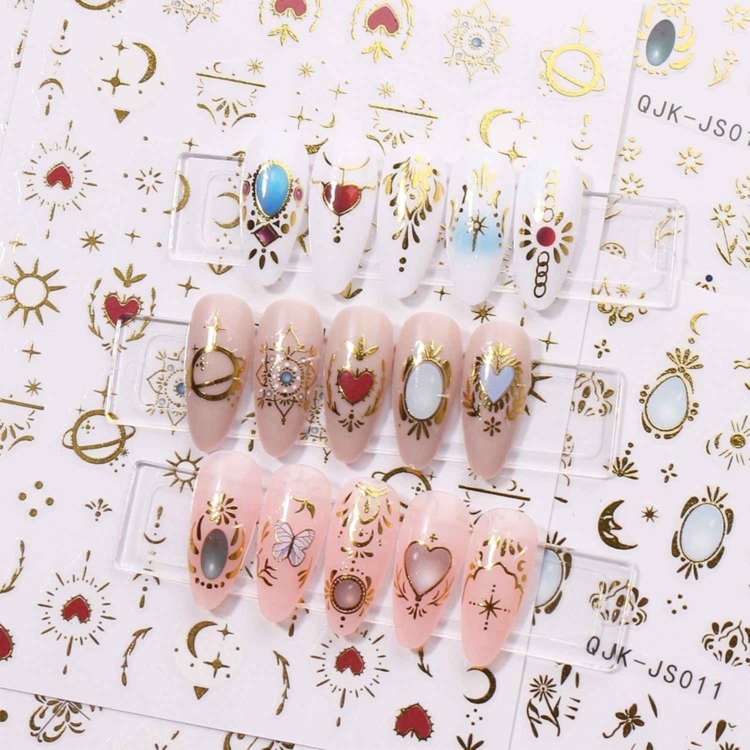 JMEOWIO Nálepka na nehty Herz Mond Stern 9 Blatt Nálepka na nehty Selbtklebend Nagelaufkleber Bunt Dekoration Nageldesign Zubehör