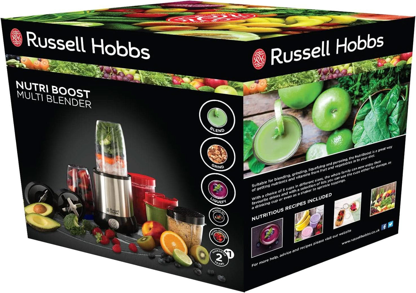 Mixér Russell Hobbs [Multifunktions-Standmixer] Nutriboost (Inkl. 5 Bpa-Freie Und Spülmaschinengeeignete Behälter + Deckel, 22 000 U/Min, 0,9 Ps-motor) Elektrischer, Smoothie-Maker 23180 Nakup.