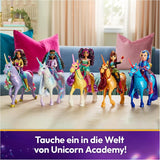 Unicorn River Unicorn Academy - 28 cm vysoký, originální jednorožec Isabel ze série Netflix, se skutečnou hřívou a ocasem, odnímatelnou uzdou a sedlem a kartáčem, pro děti od 4 let