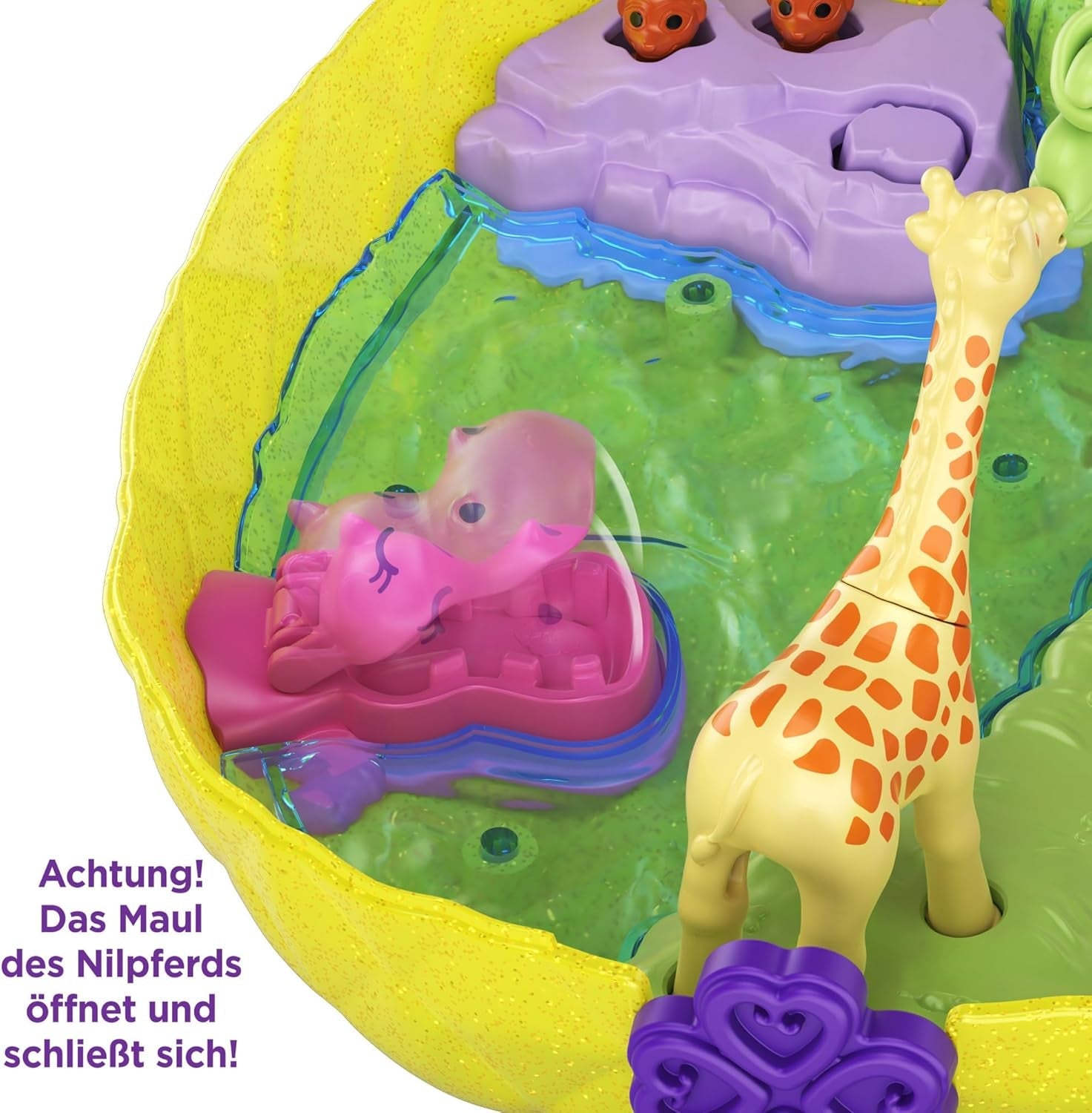 Polly Pocket GKJ64 - Přenosná kapsa na ananas Kompakt s 8 zábavnými funkcemi, panenky Polly a Lila, 2 doplňky a arch se samolepkami; hračka pro děti od 4 let