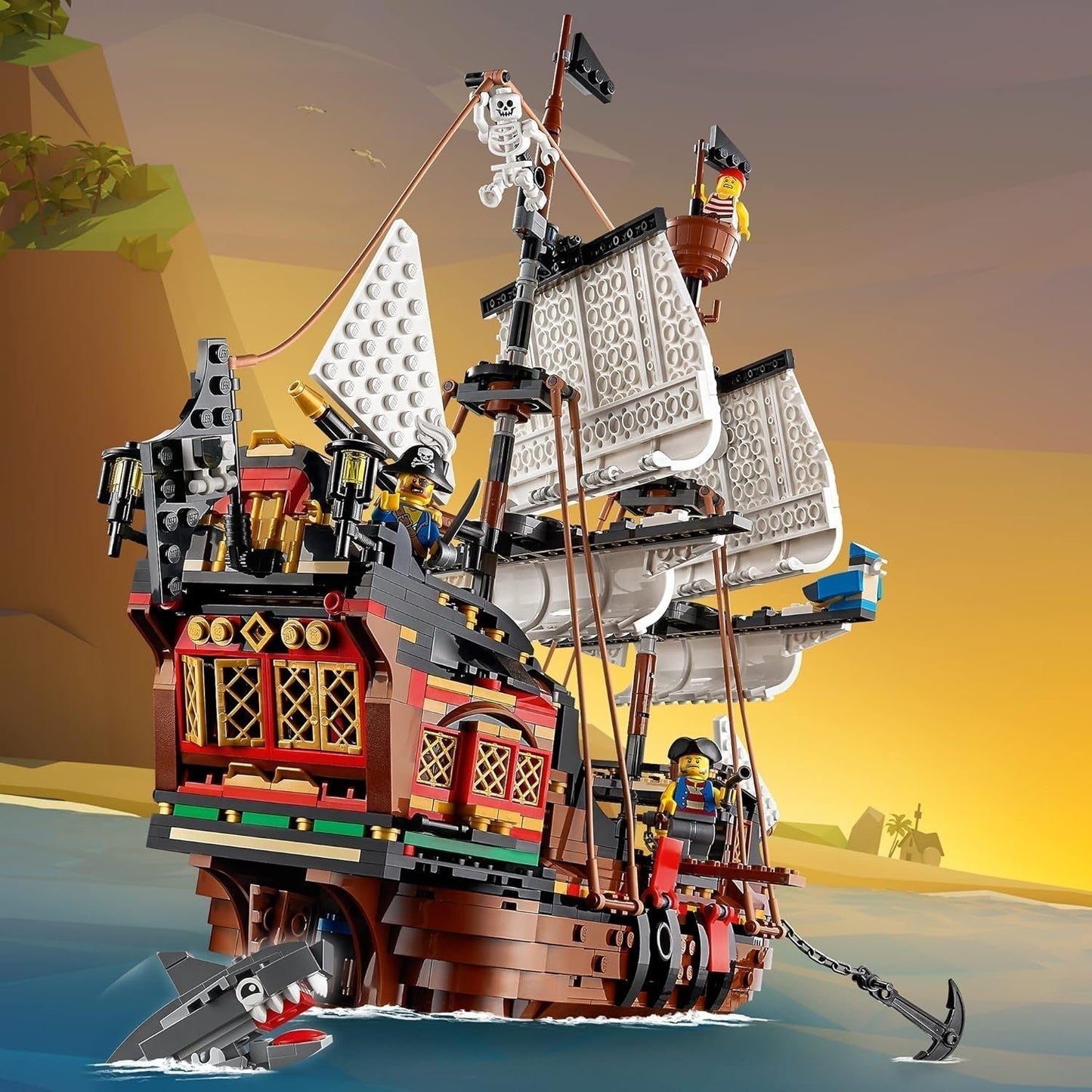 LEGO Creator Sada pirátské lodi 3 v 1, Hračka se 3 možnostmi sestavení, Postavte si pirátskou hospodu nebo Ostrov pirátů lebek, obsahuje 3 dobrodružné minifigurky na hraní rolí 31109 Stavebnice Besuche den LEGO-Store