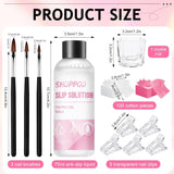 Polygelový roztok na nehty, sada na nehty Poly Gel Slip Solution, tekuté roztoky na nehty Polygel 75 ml, 5 klipů na nehty, 3 kartáčky na nehty, 1 křišťálový kelímek, 100 čisticích listů