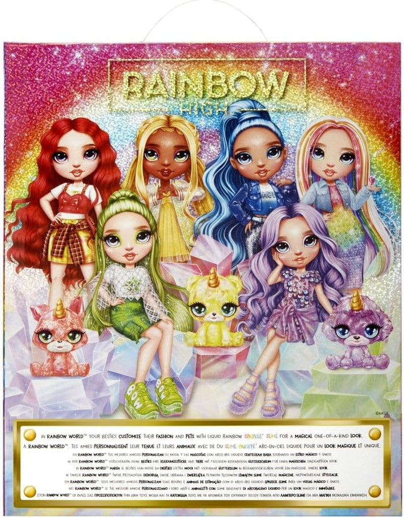 Vysoce módní panenka Rainbow se slizem a mazlíčkem - fialová - 28 cm třpytivá panenka se slizem, kouzelným mazlíčkem a módními doplňky - hračka pro děti - ideální pro 4-12 let