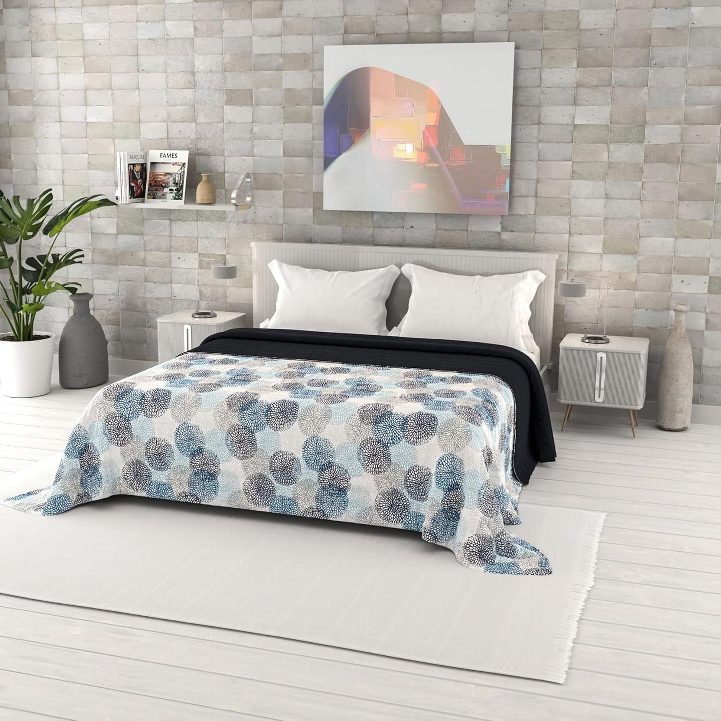 Letní přikrývka s fantasy potiskem, polyesterová výplň, Petals, 260X270Cm Přikrývky a přikrývky Naty Shop Soffioni Blu 260X270Cm