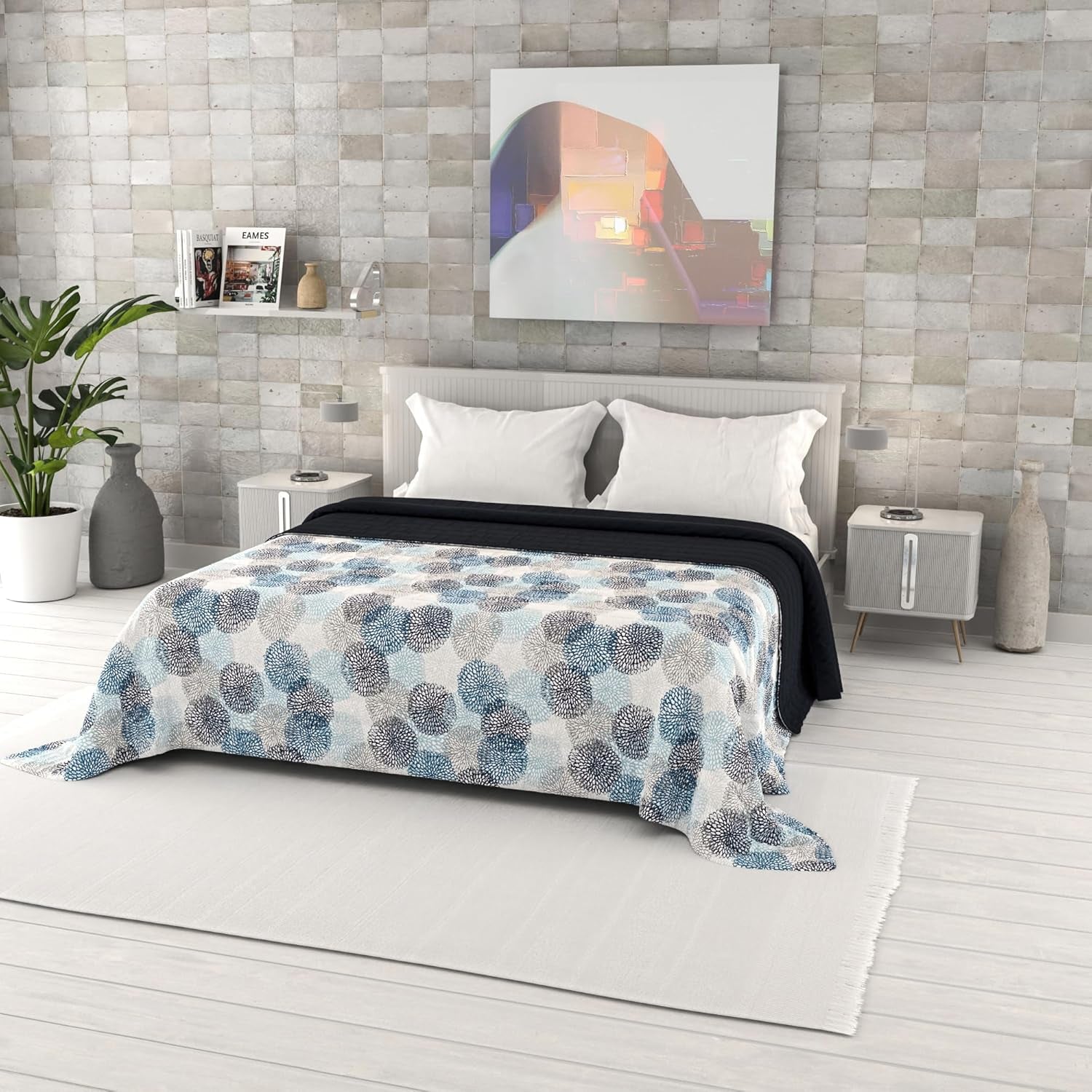 Letní přikrývka s fantasy potiskem, polyesterová výplň, Petals, 260X270Cm Přikrývky a přikrývky Naty Shop Soffioni Blu 260X270Cm