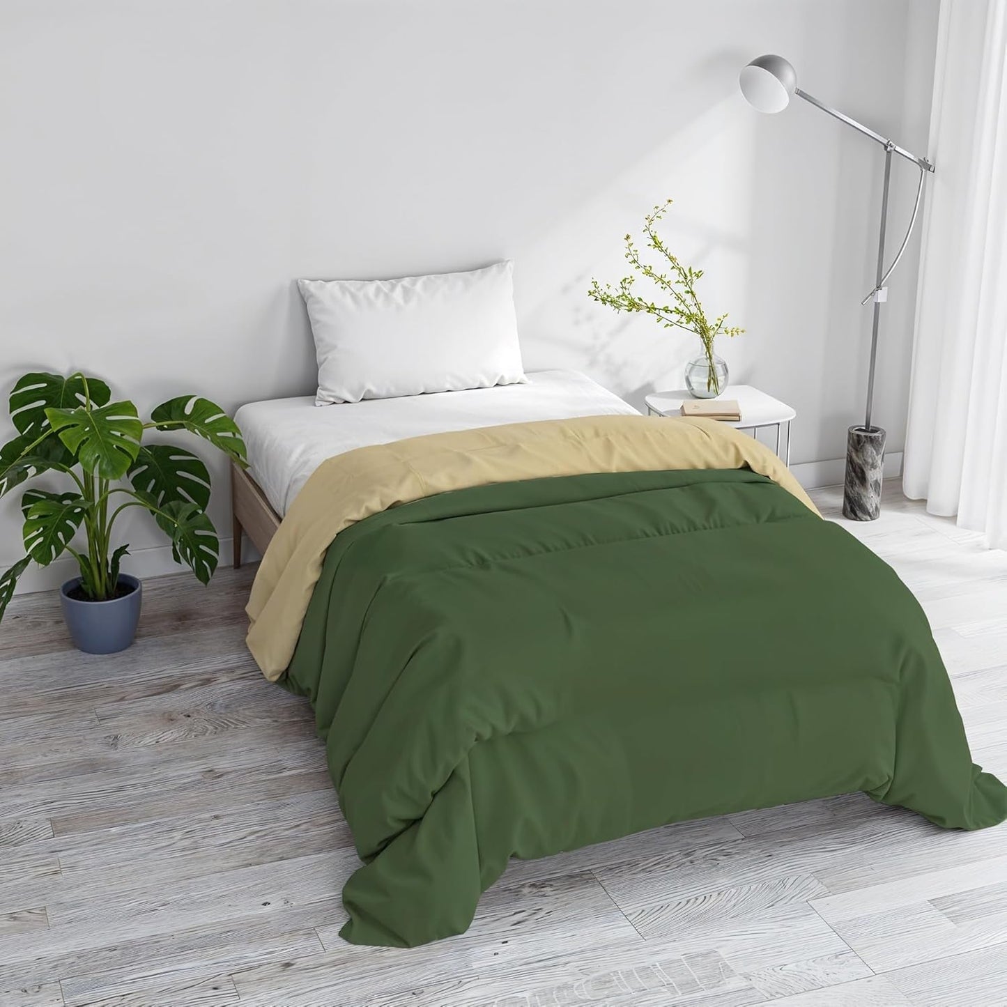 Základní zimní přikrývka hladká a podšitá, tmavě zelená / krémová, 200X245Cm Přikrývky a přikrývky Naty Shop Tmavě zelená / krémová 200X245Cm