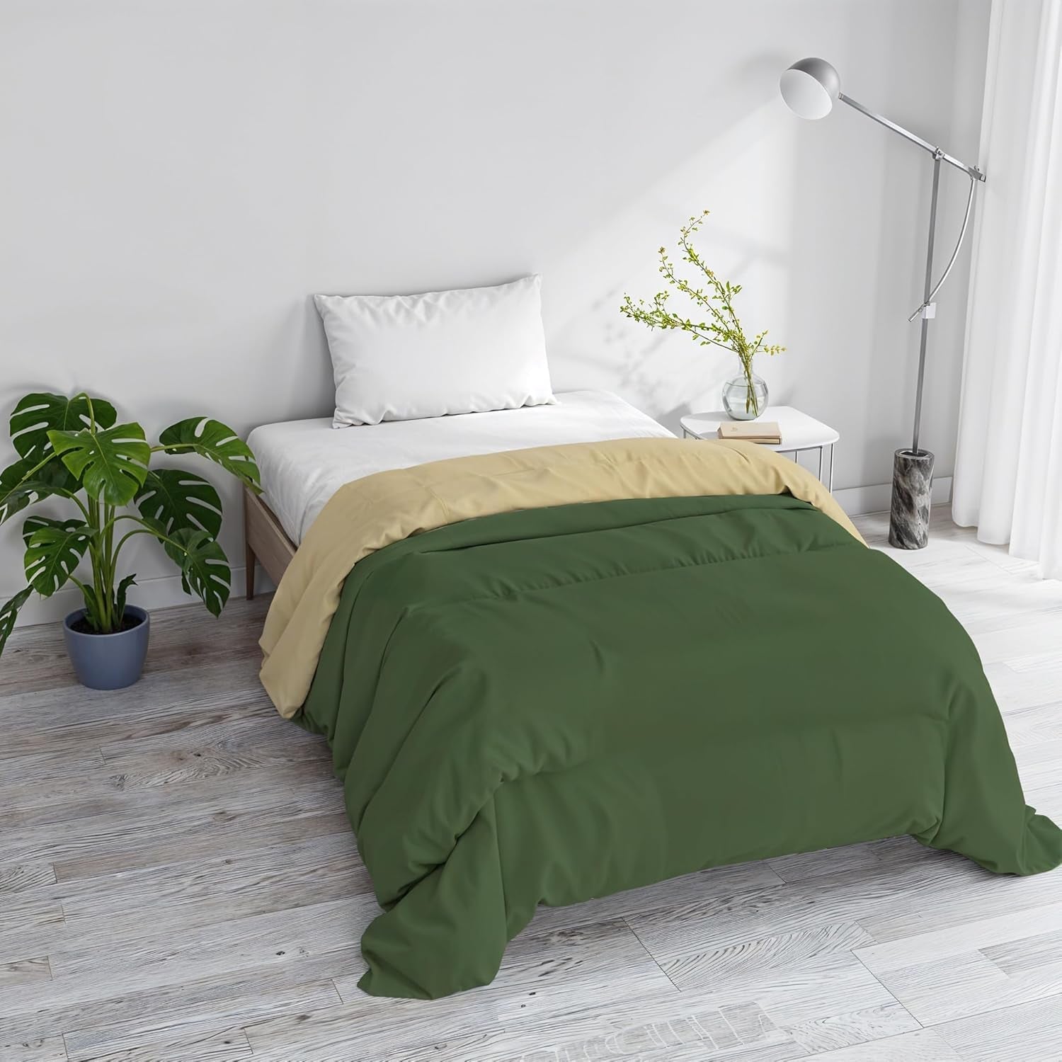 Základní zimní přikrývka hladká a podšitá, tmavě zelená / krémová, 200X245Cm Přikrývky a přikrývky Naty Shop Tmavě zelená / krémová 200X245Cm