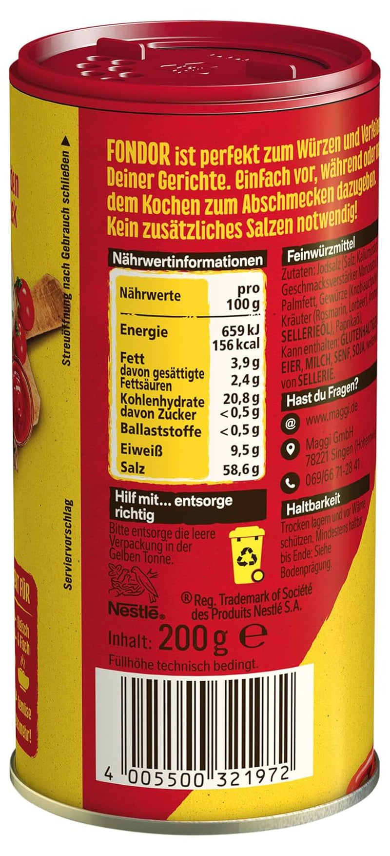 MAGGI Fondor koření na zeleninu, maso nebo ryby, koření na polévky nebo saláty, balení 10 ks (10 x 200 g)