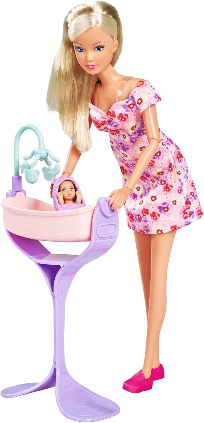 Simba 105733680 Steffi Love Doll Hello Baby (29 cm) - Těhotná panenka s rostoucím bříškem, panenka a doplňky - Hračka pro děti, dívky a kluky od 3 let