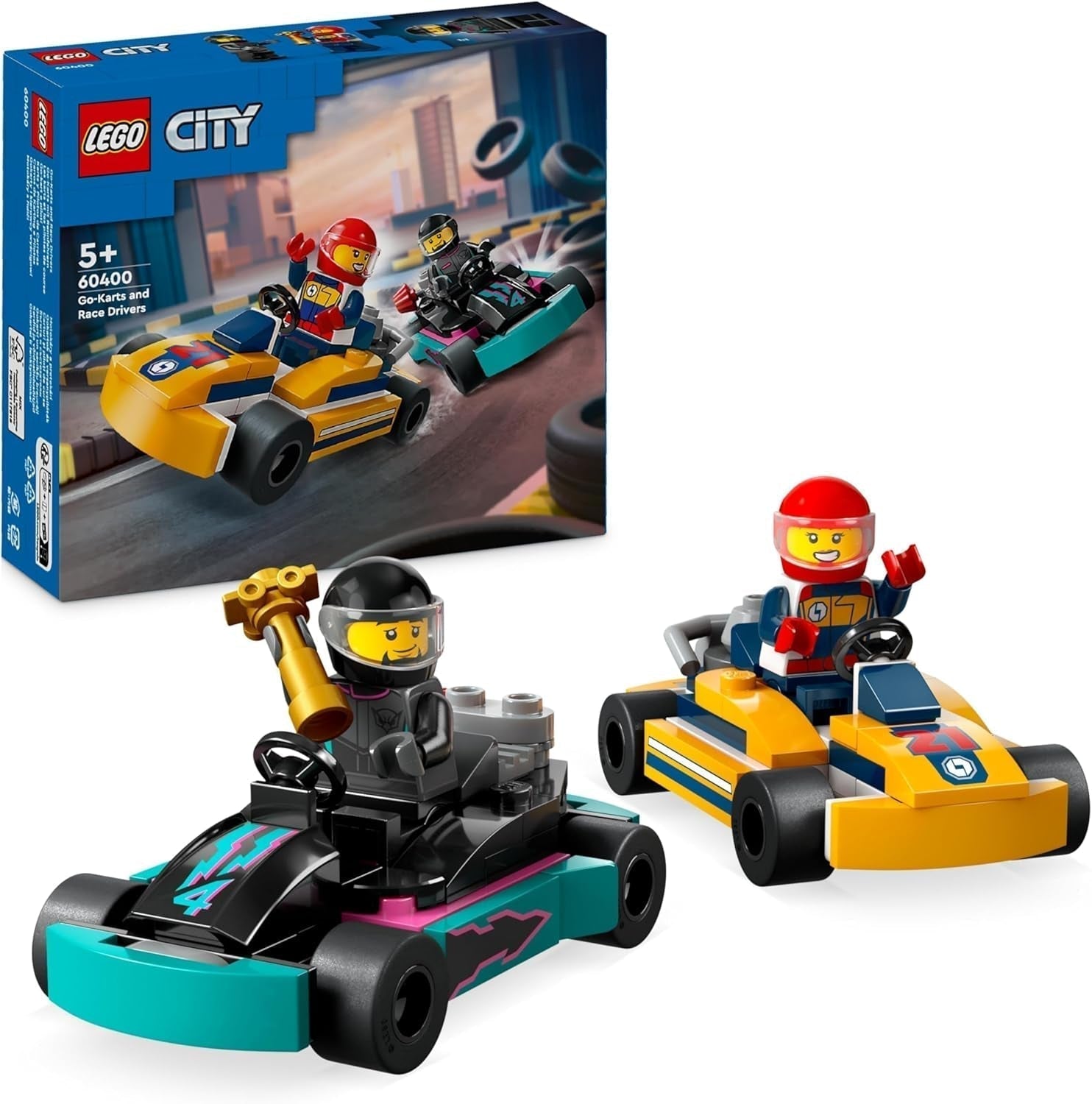 LEGO City motokáry s ovladači, sada 2 minifigurek řidičů a závodních aut, hračka s auty pro 5leté kluky a holky, zábavný dárek pro děti 60400 stavebnic Besuche den LEGO-Store Single
