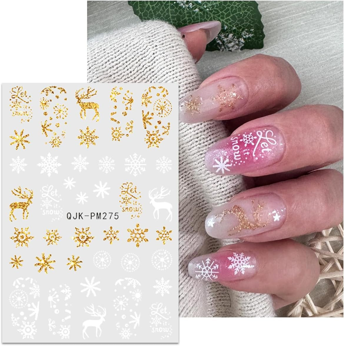 JMEOWIO Nálepka na nehty Weihnachten 10 Blatt Nálepka na nehty Selbstklebend Nagelaufkleber Glitter Schneeflocke Xmas Winter Urlaub Zlatá dekorace Nageldesign Zubehör