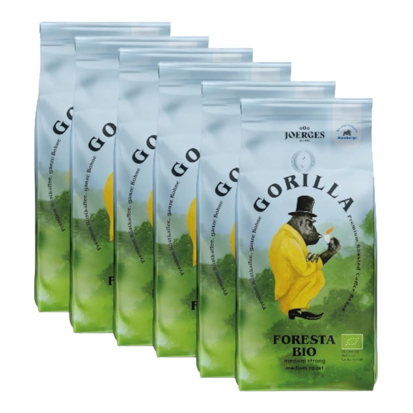 Gorilla Foresta Coffee 6 x 1000 g celá pražená zrna | Směs Arabica | Portafiltr a plně automatické espresso stroje | Káva espresso