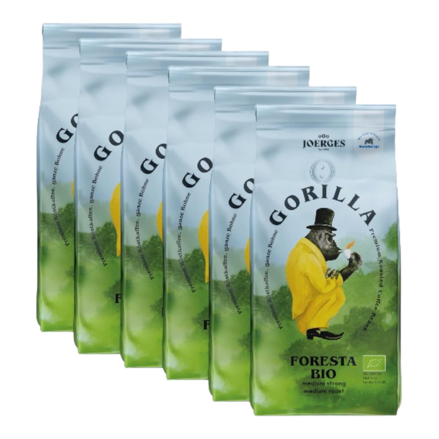 Gorilla Foresta Coffee 6 x 1000 g celá pražená zrna | Směs Arabica | Portafiltr a plně automatické espresso stroje | Káva espresso