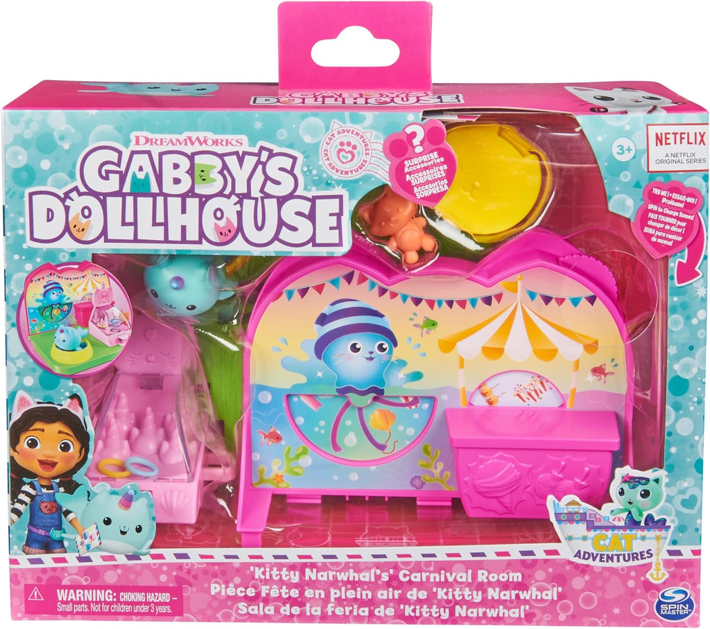DREAMWORKS GABBY'S DOLLS HOUSE – herní sada pro pokojík Deluxe, místnost pro párty Kitty Narwhale, tématický nábytek a doplňky, věk 3+