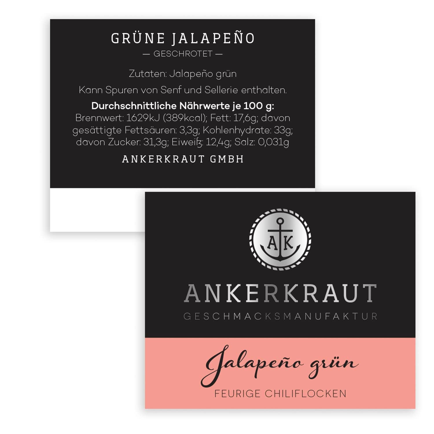 Ankerkraut Grüne Jalapeno, scharfe Chili, Chilis geschrotet, Finisher Scharf Würzen, Scharfes Essen Kochen, Highlight Chili con Carne, Fleisch, Kartoffeln, 45 g im Korkenglas