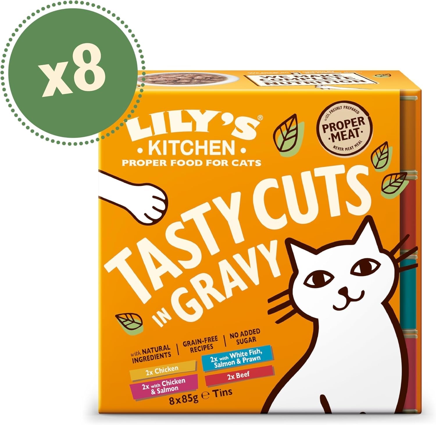 Lily's Kitchen Mokré krmivo pro dospělé kočky, vyrobené z přírodních ingrediencí, lahodné kousky v omáčce, více balení, 8 krabic x 85 g