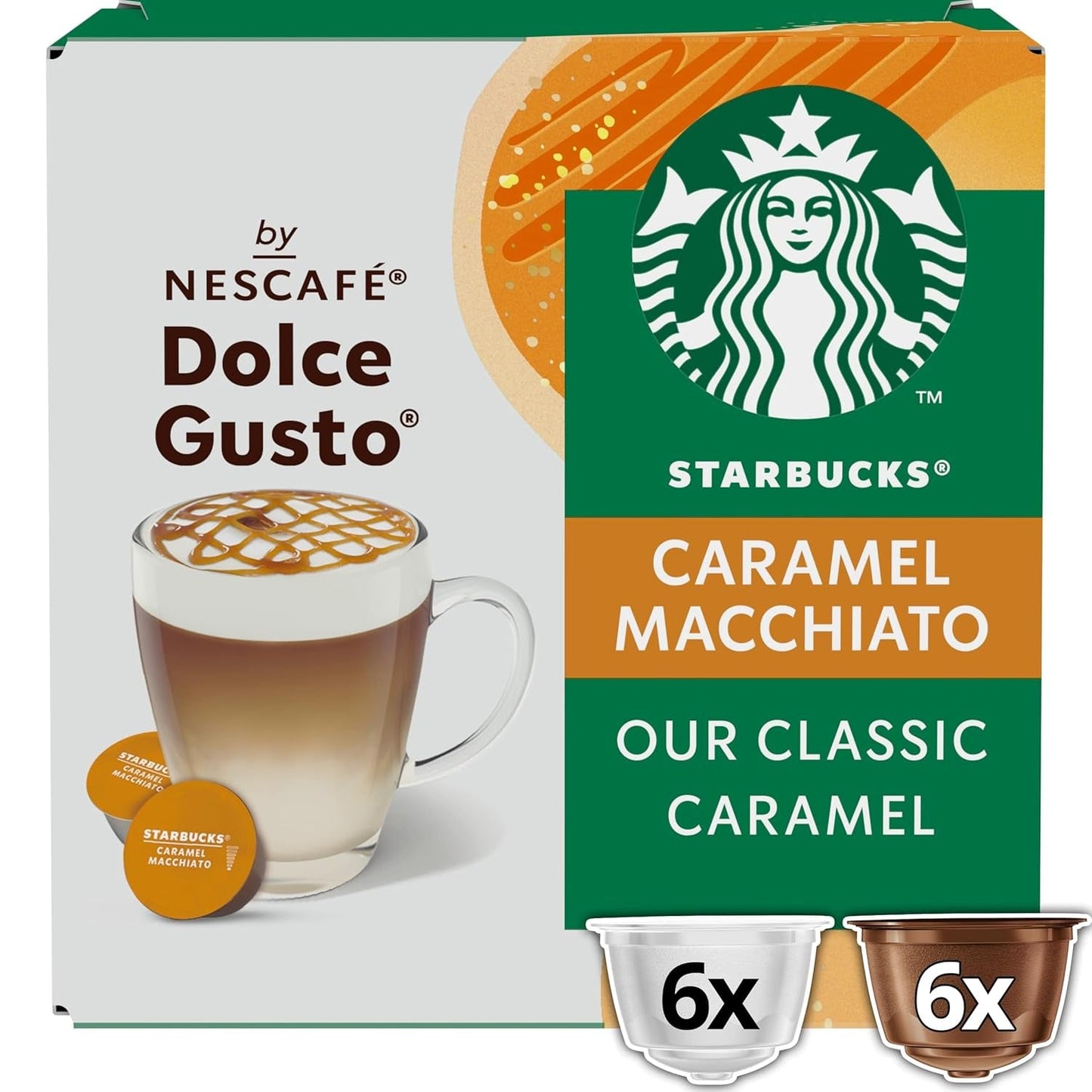 STARBUCKS Caramel Macchiato od Nescafé Dolce Gusto Kaffeekapseln 6 x 12 (72 Kapseln)