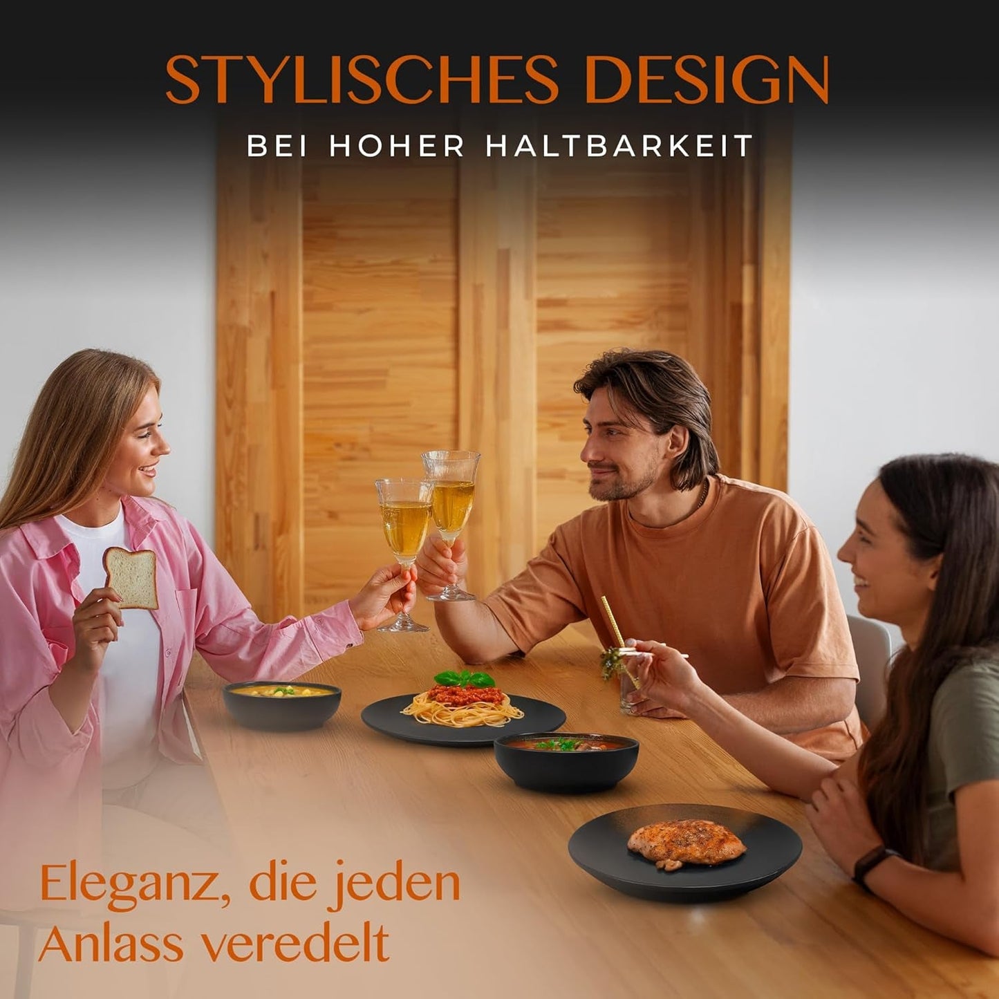 12dílná sada kameninového nádobí – řada Prairie – elegantní design v hnědých/černých tónech, sada 4 talířů, 4 dezertních talířů a 4 talířů/kolekce Premium