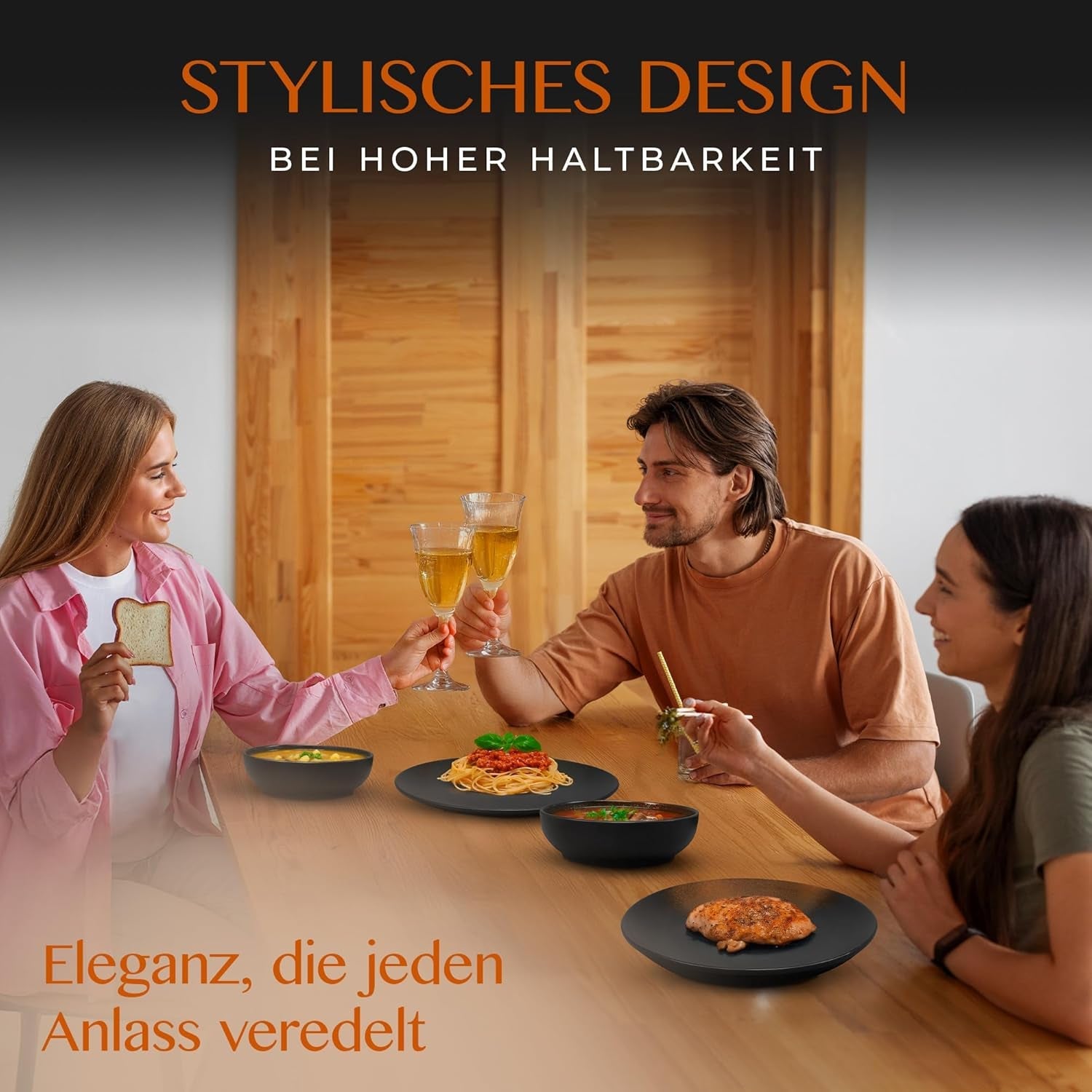 12dílná sada kameninového nádobí – řada Prairie – elegantní design v hnědých/černých tónech, sada 4 talířů, 4 dezertních talířů a 4 talířů/kolekce Premium