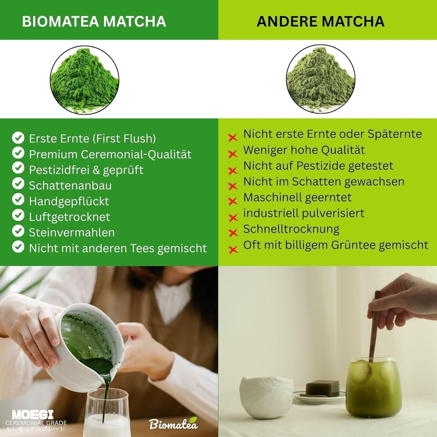 50G Ceremonial Grade Matcha z Japonska - 100% přírodní, bez pesticidů a testováno - Stone Ground - Moegi Matcha Premium japonský čajový prášek