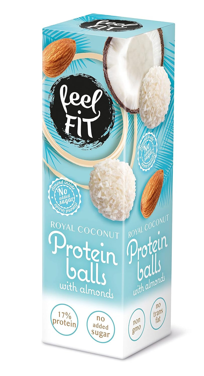 Kokosové pralinky bez cukru s mandlemi, feel FIT, bez přidaného cukru, 17 % bílkovin, 63 g