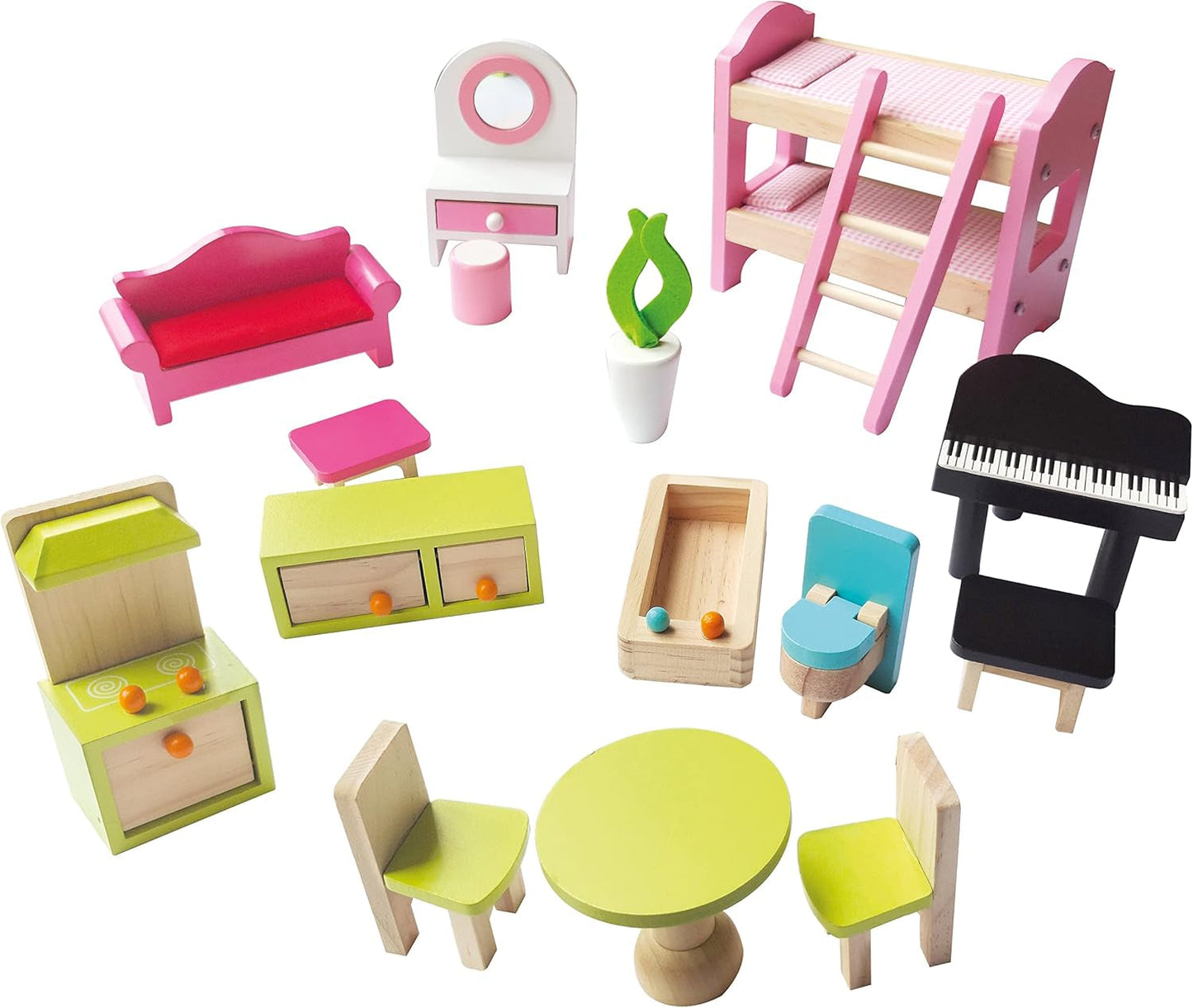 Bino World of Toys Domeček pro panenky s balkonem, Hračka pro batolata od 3 let, se 3 patry, schodištěm, 4 pokoji a balkonem vč. 15-TLG. Doplňky, Pro podporu dětských dovedností, Růžový design domečků pro panenky Naty Shop