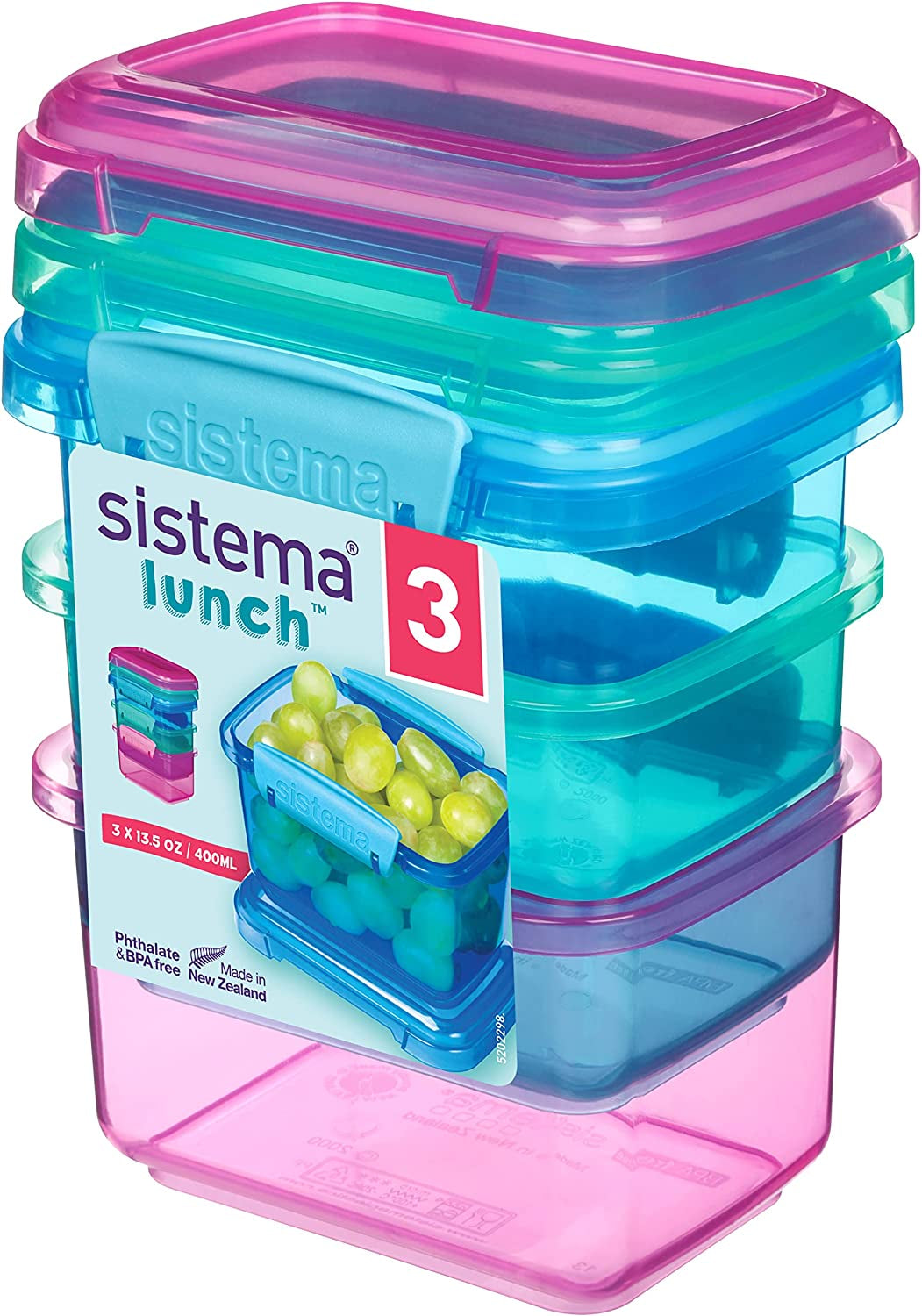 Systém sendvičových boxů na oběd | 450 ml | stohovatelný a vzduchotěsný obědový box s víkem | pro děti i dospělé | bez BPA | smíšené barvy | 3 kusy Boxy na potraviny Naty Shop 3 X 400 Ml