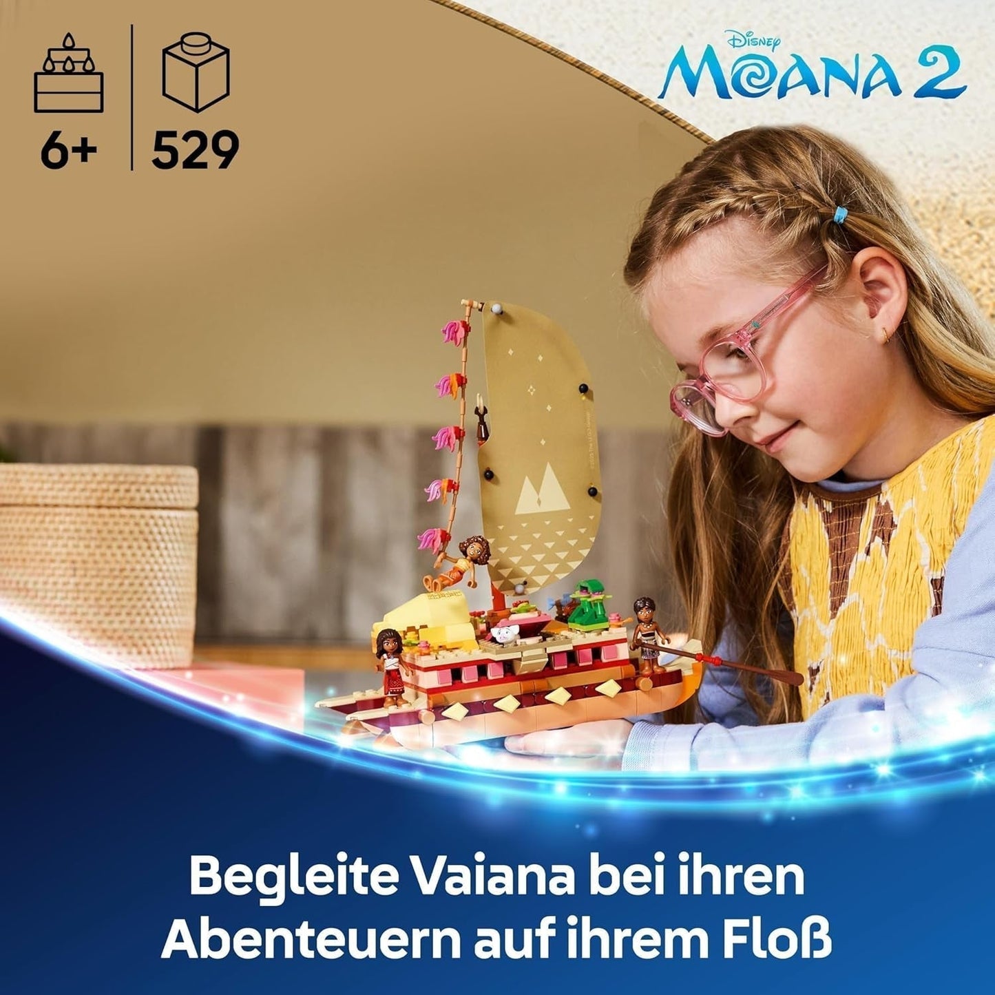 LEGO Ç€ Disney Moana 2: Moanin dobrodružný vor - Hrací člun s plachtami, odnímatelnou palubou, táborákem a 3 mini-panenkami včetně Lota a Moni - Dárek pro dívky od 6 let a fanoušky - 43270 Stavebnice Beuche den LEGO-Store