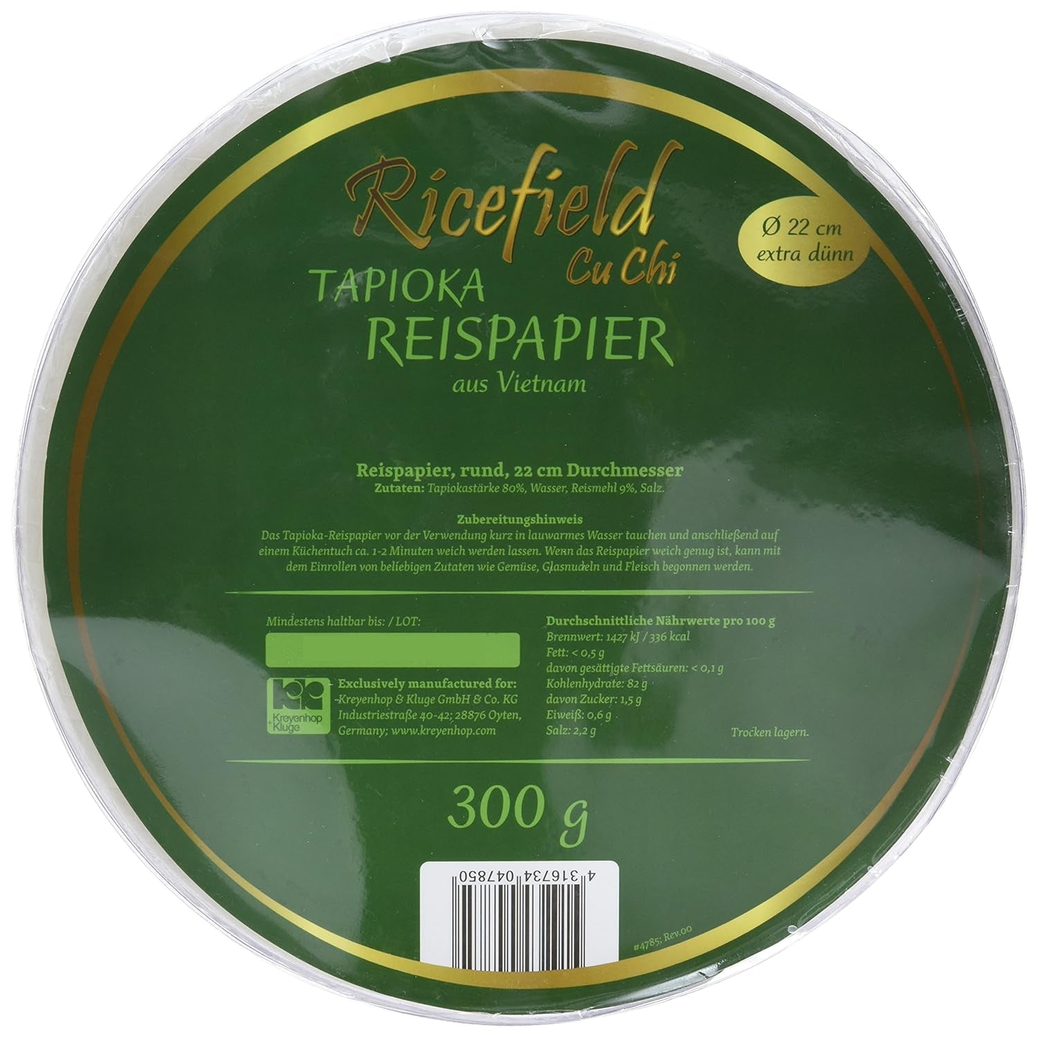 Ricefield Tapiokový rýžový papír kulatý 22cm Premium Quality 300g