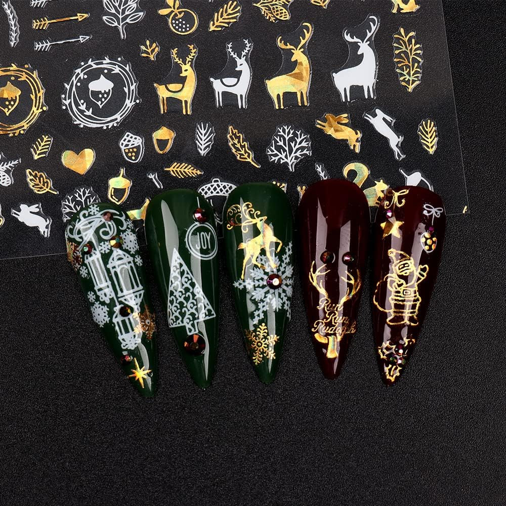 9 Blatt Nagelsticker Weihnachten Nagelaufkleber Selbtklebend Weiß Rentier Schneemann Samolepka na nehty Dekoration Nageldesign Zubehör