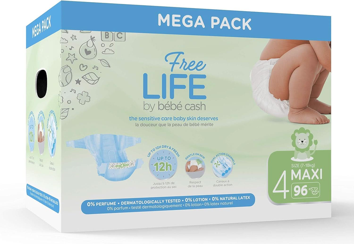Dětská hotovostní plena Freelife, velká 6 (18 kg Und +), 1 X 35 = 35 Plenky Naty Shop Taille 4 (šarže 96)