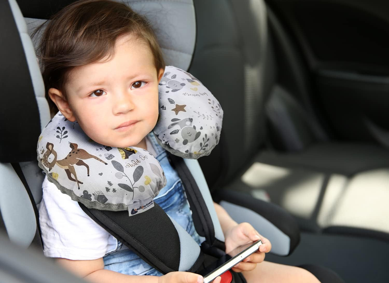 Medi Partners Baby Neck Polštář Neck Support 100% Bavlna / Minky Baby Neck Polštář do autokočárku Cestování Cestování Spánek Polštář Snooze Roll (REH s šedým Minky) Ortopedické polštáře na děložní hrdlo Naty Shop